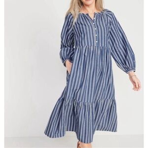 - Old Navy Dresses | Women's Tiered Midi Dress | Color: Blue/ White |